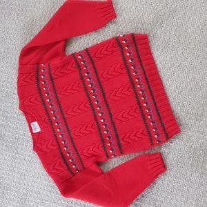 ADORABLE Vintage 100% Wool SKYR Red Cottagecore Cable knit Sweater, Size M ❤️